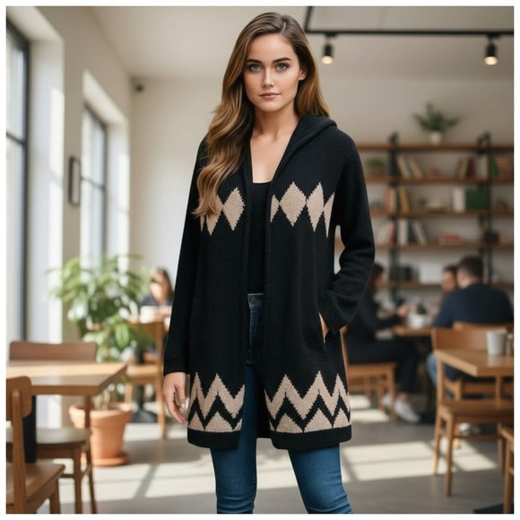 Project Women’s Open Front Cardigan With Hood. Navy, Off-White. XS - Picture 10 of 11